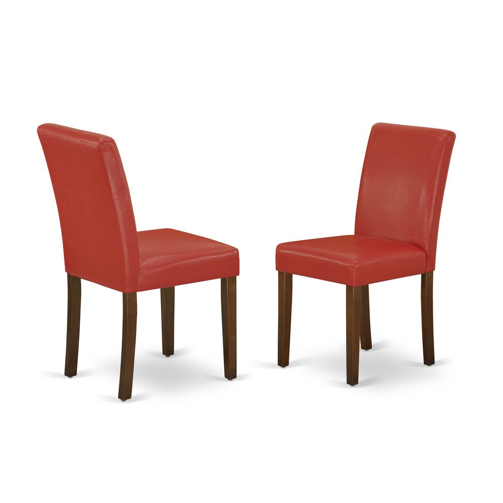 1NDAB3-MAH-72 Modern Dining Table Set 3 Pc - 2 Dining Room Chairs and a Dinner Table - Mahogany Finish Solid wood - Firebrick Red Pu Leather