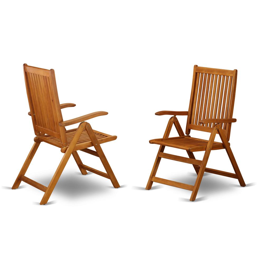 East West Furniture DECN9C5NA 9-Pc Outdoor Dining Table Set- 8 Folding Arm Chairs For Outside Slatted Back and Patio Table and Rectangle Top with Wood 4 legs - Natural Oil Finish