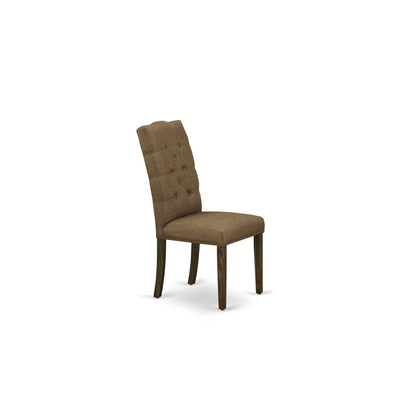 7- pieces dining table set with Chair’s Legs and Brown Beige Linen Fabric