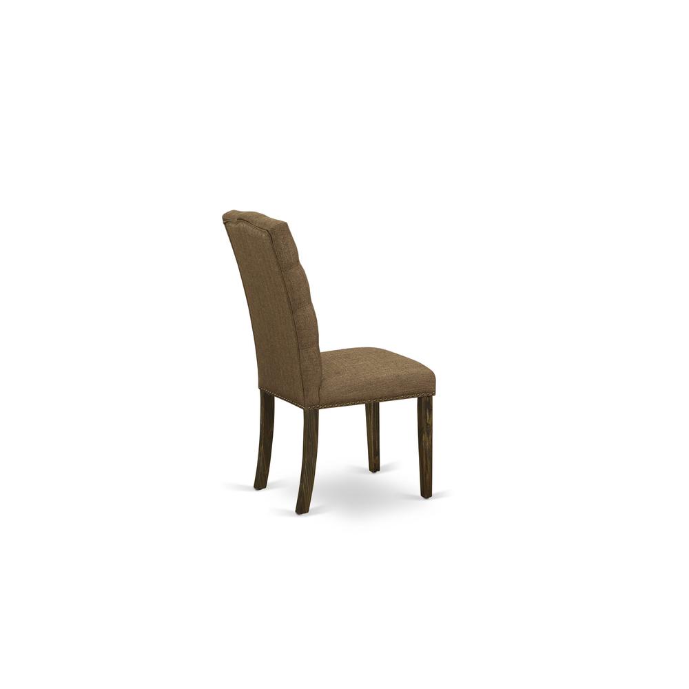 7- pieces dining table set with Chair’s Legs and Brown Beige Linen Fabric