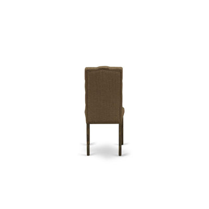 7- pieces dining table set with Chair’s Legs and Brown Beige Linen Fabric