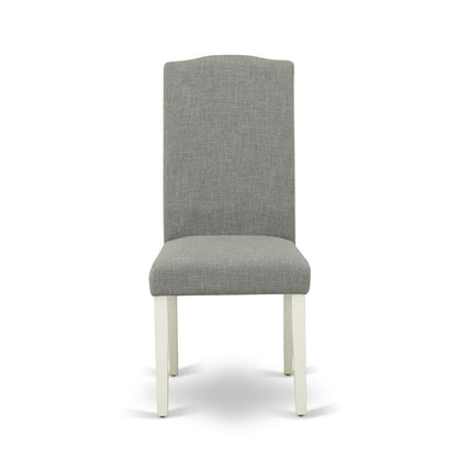 AMEN3-LWH-06 3 Piece Dining Set - 1 Pedestal Table and 2 Dark Shitake Dining Room Chair - Linen White Finish
