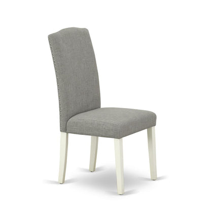 AMEN3-LWH-06 3 Piece Dining Set - 1 Pedestal Table and 2 Dark Shitake Dining Room Chair - Linen White Finish