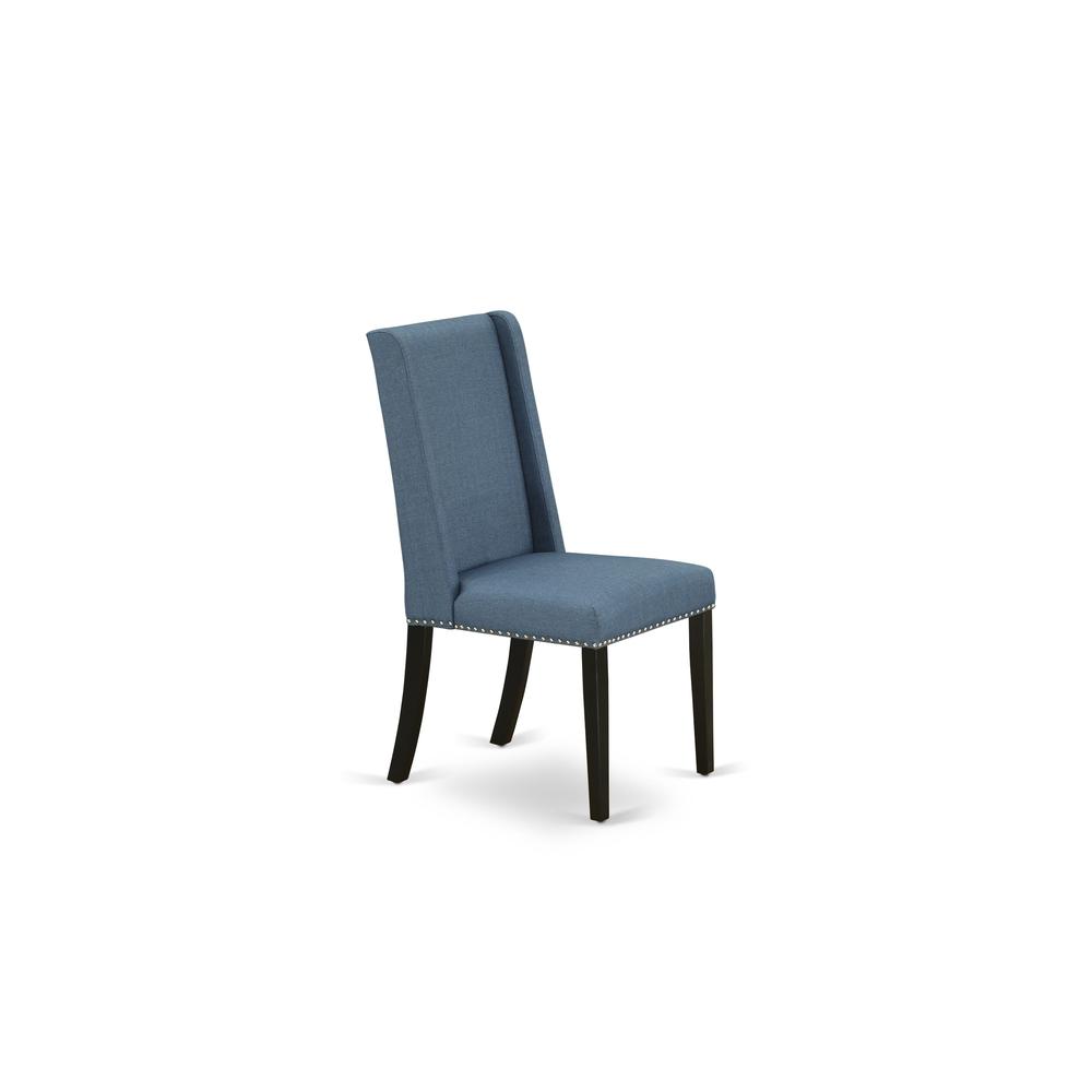 9-piece dining table set with Chair’s Legs and Mineral Blue Linen Fabric