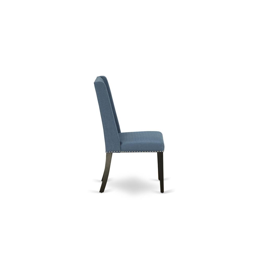 9-piece dining table set with Chair’s Legs and Mineral Blue Linen Fabric