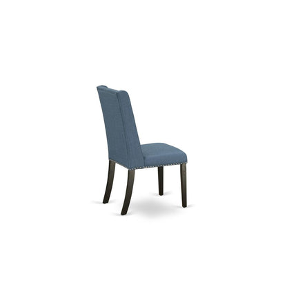 9-piece dining table set with Chair’s Legs and Mineral Blue Linen Fabric