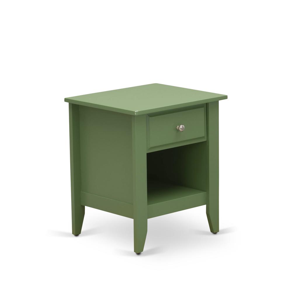 NL19K-2GA12 3 Pc Bed Set - 1 King Size Bed White Velvet Fabric Headboard and 2 Wood Nightstands - Clover Green Finish Nightstand