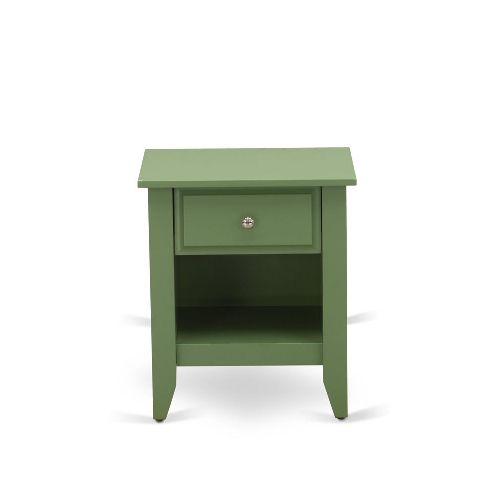 NL19K-2GA12 3 Pc Bed Set - 1 King Size Bed White Velvet Fabric Headboard and 2 Wood Nightstands - Clover Green Finish Nightstand