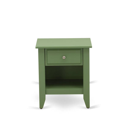 NL19K-2GA12 3 Pc Bed Set - 1 King Size Bed White Velvet Fabric Headboard and 2 Wood Nightstands - Clover Green Finish Nightstand
