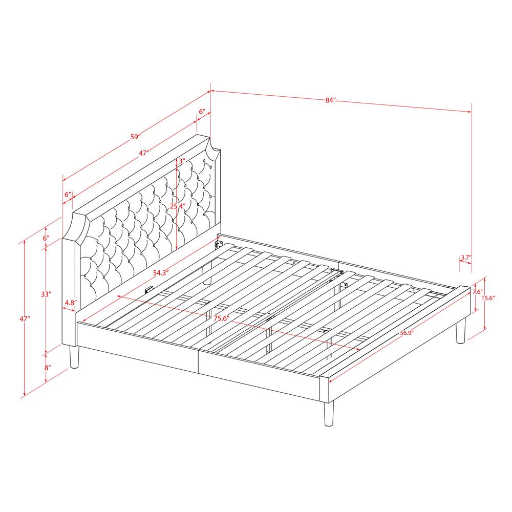 GBF-28-F Full Bed Consist of Brown Textured Upholstered Headboard, Footboard and Wood Rails, Slats - Wooden 9 Legs - Black Finish