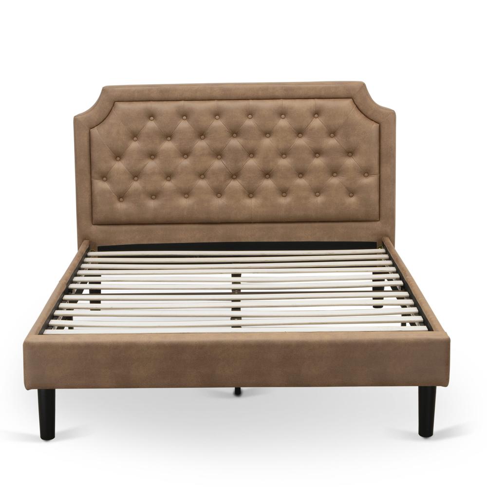 GB28Q-1DE07 2-Piece Platform Bed Set with a Platform Bed and 1 Distressed Jacobean End Tables - Brown Faux Leather and Black Legs