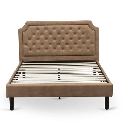 GB28Q-1DE07 2-Piece Platform Bed Set with a Platform Bed and 1 Distressed Jacobean End Tables - Brown Faux Leather and Black Legs