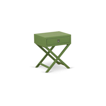 NL19K-2HA12 3 Pc Bed Set - 1 King Size Bed White Velvet Fabric Headboard and 2 Modern Nightstands - Clover Green Finish Nightstand