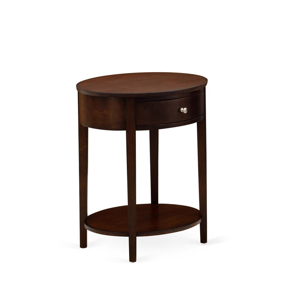 GB25Q-1HI0M 2-Piece Bedroom Set with Mid Century Bed and 1 Antique Mahogany Night Stand - Dark Brown Faux Leather and Black Legs