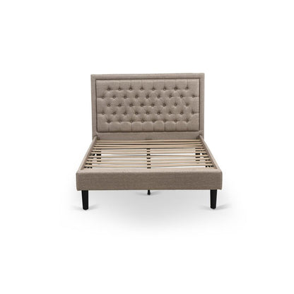 KD16F-1GA08 2 Pc Full Bed Set - Platform Bed Dark Khaki Headboard with 1 Wood Night Stand - Black Finish Legs