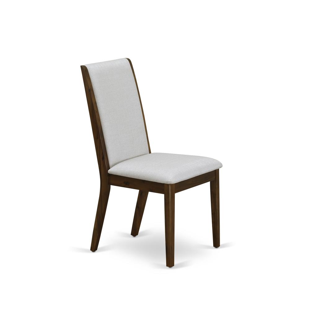 7-pc wooden dining table set with Chair’s Legs and Modern Gray Linen Fabric
