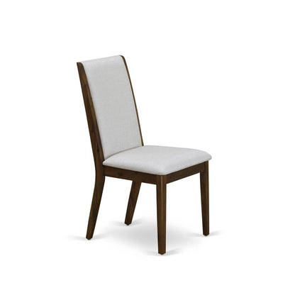 7-pc wooden dining table set with Chair’s Legs and Modern Gray Linen Fabric