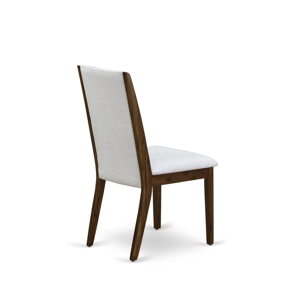 7-pc wooden dining table set with Chair’s Legs and Modern Gray Linen Fabric