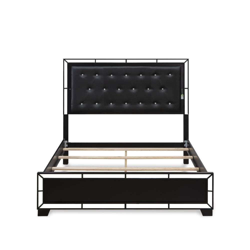 NE11-Q2N000 3-PC Nella Bedroom Set with Button Tufted Queen Bedframe and 2 Modern Nightstands - Black Leather Headboard and legs