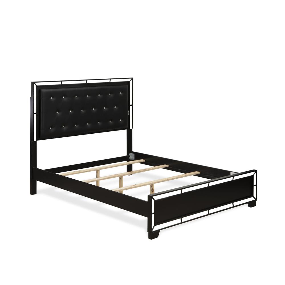 NE11-Q2N000 3-PC Nella Bedroom Set with Button Tufted Queen Bedframe and 2 Modern Nightstands - Black Leather Headboard and legs