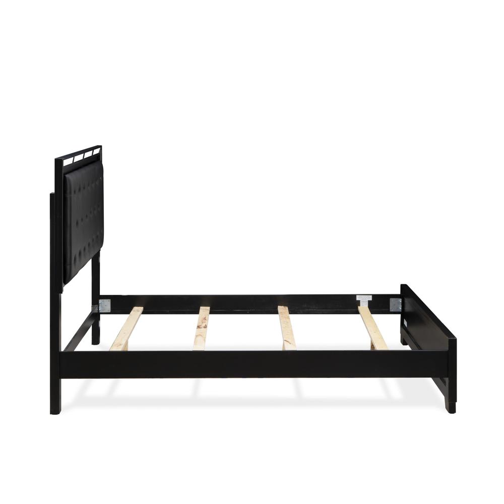NE11-Q2N000 3-PC Nella Bedroom Set with Button Tufted Queen Bedframe and 2 Modern Nightstands - Black Leather Headboard and legs
