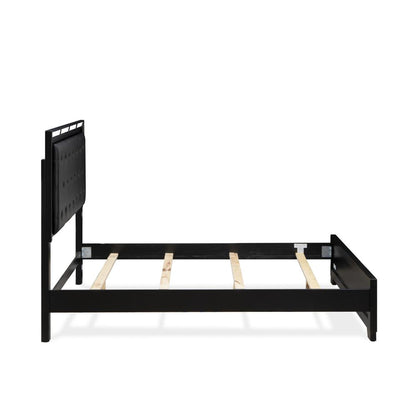 NE11-Q2N000 3-PC Nella Bedroom Set with Button Tufted Queen Bedframe and 2 Modern Nightstands - Black Leather Headboard and legs