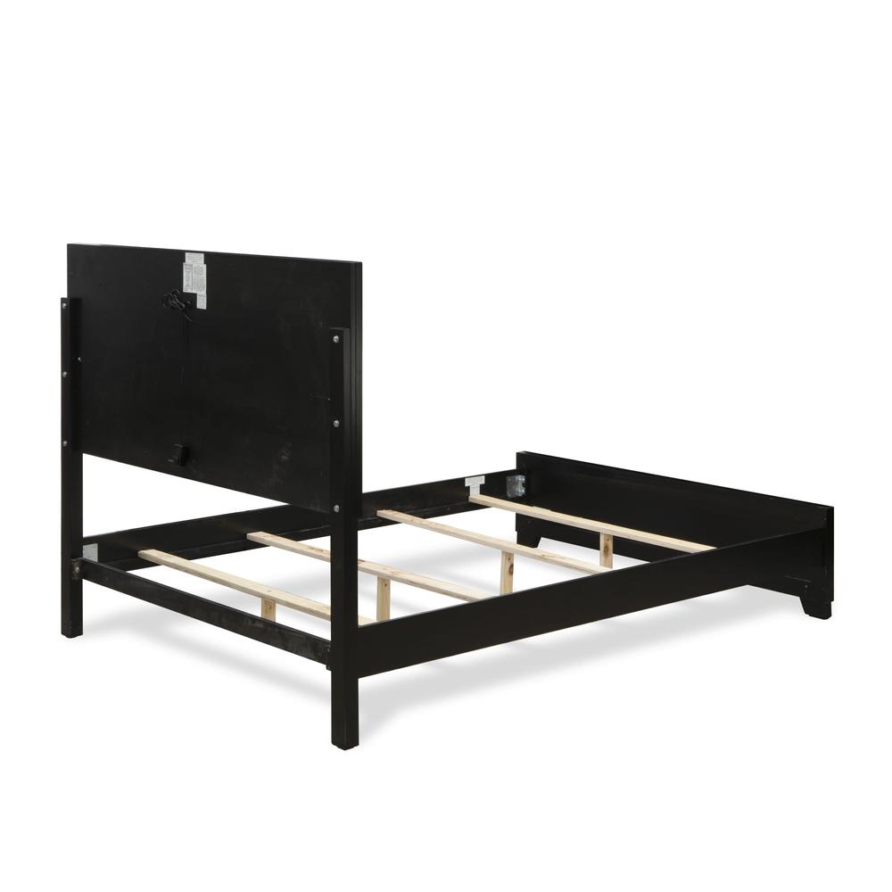 NE11-Q2N000 3-PC Nella Bedroom Set with Button Tufted Queen Bedframe and 2 Modern Nightstands - Black Leather Headboard and legs