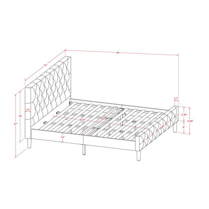 NLF-14-K Nolan Platform Bed Frame-Button Tufted Brown Taupe Velvet Fabric Upholstered Headboard & Footboard, Black Legs, King Size
