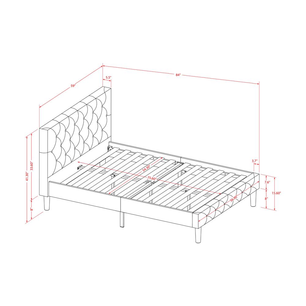 NLF-19-F Nolan Platform Bed Frame - Button Tufted White Velvet Fabric Padded Headboard & Footboard, Black Legs, Full Size
