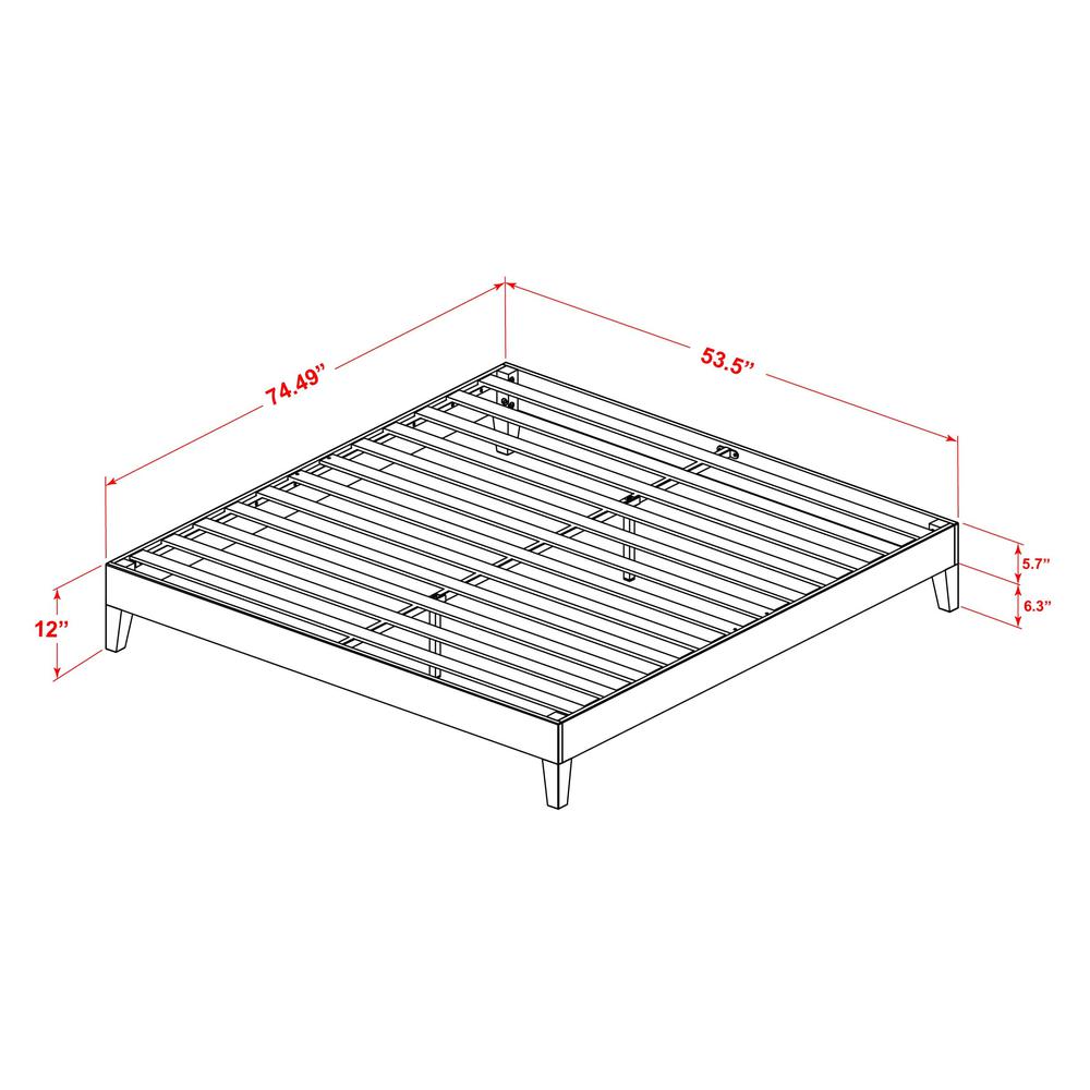 NVP-23-F Full Platform Bed Frame with 4 Solid Wood Legs and 2 Extra Center Legs - Oak Finish