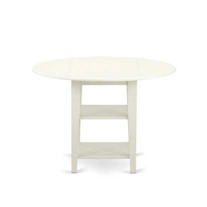 3 Piece Dining Table Set Contains a Round Dining Table with Dropleaf & Shelves