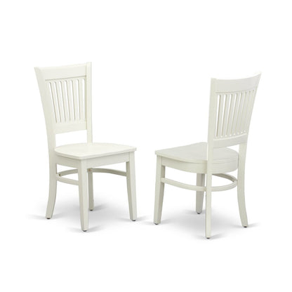 East West Furniture - DMVA3-LWH-W - 3-Pc Dining Room Table Set- 2 Wooden Chairs with Wooden Seat and Slatted Chair Back - Drop Leaves Kitchen Table - Linen White Finish