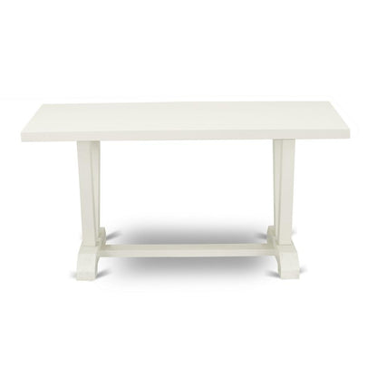 V026MZ001-5 5-Piece Table Set Contains a Rectangular Table and 4 Cream Parson Dining Chairs - Wire Brushed Linen White Finish