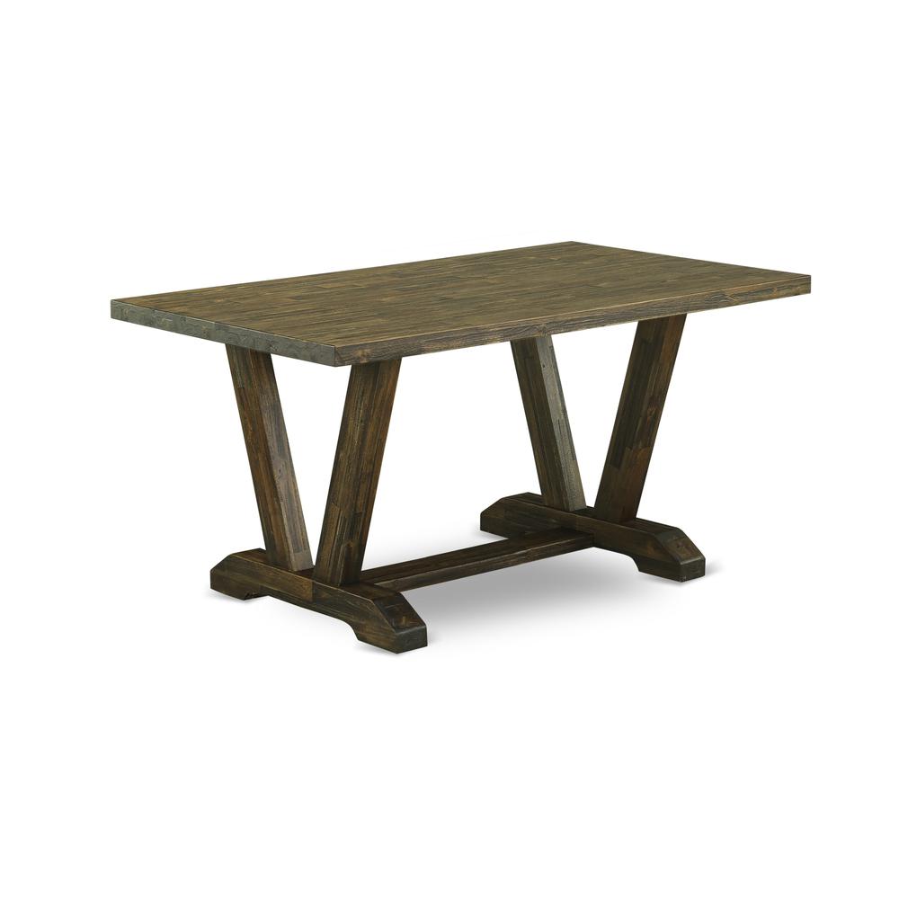 East West Furniture 5-Pc rectangular Dinette Set Included 4 kitchen parson chairs Upholstered Seat and High Button Tufted Chair Back and rectangular dining Table with Distressed Jacobean Dining Table