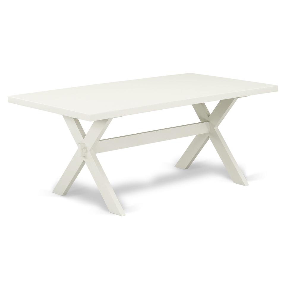 East West Furniture 9-Pc Dinette Set Includes 8 Dining Chairs with Upholstered Seat and High Back and a Rectangular Dining Room Table - Linen White Finish
