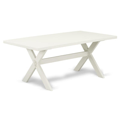 East West Furniture 9-Pc Dinette Set Includes 8 Dining Chairs with Upholstered Seat and High Back and a Rectangular Dining Room Table - Linen White Finish