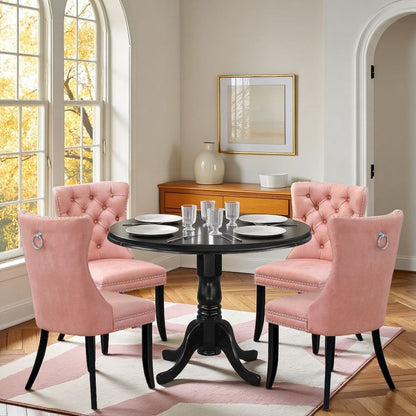 5 Piece Rubberwood Dining Room Table Set for 4 with Square Kitchen Table