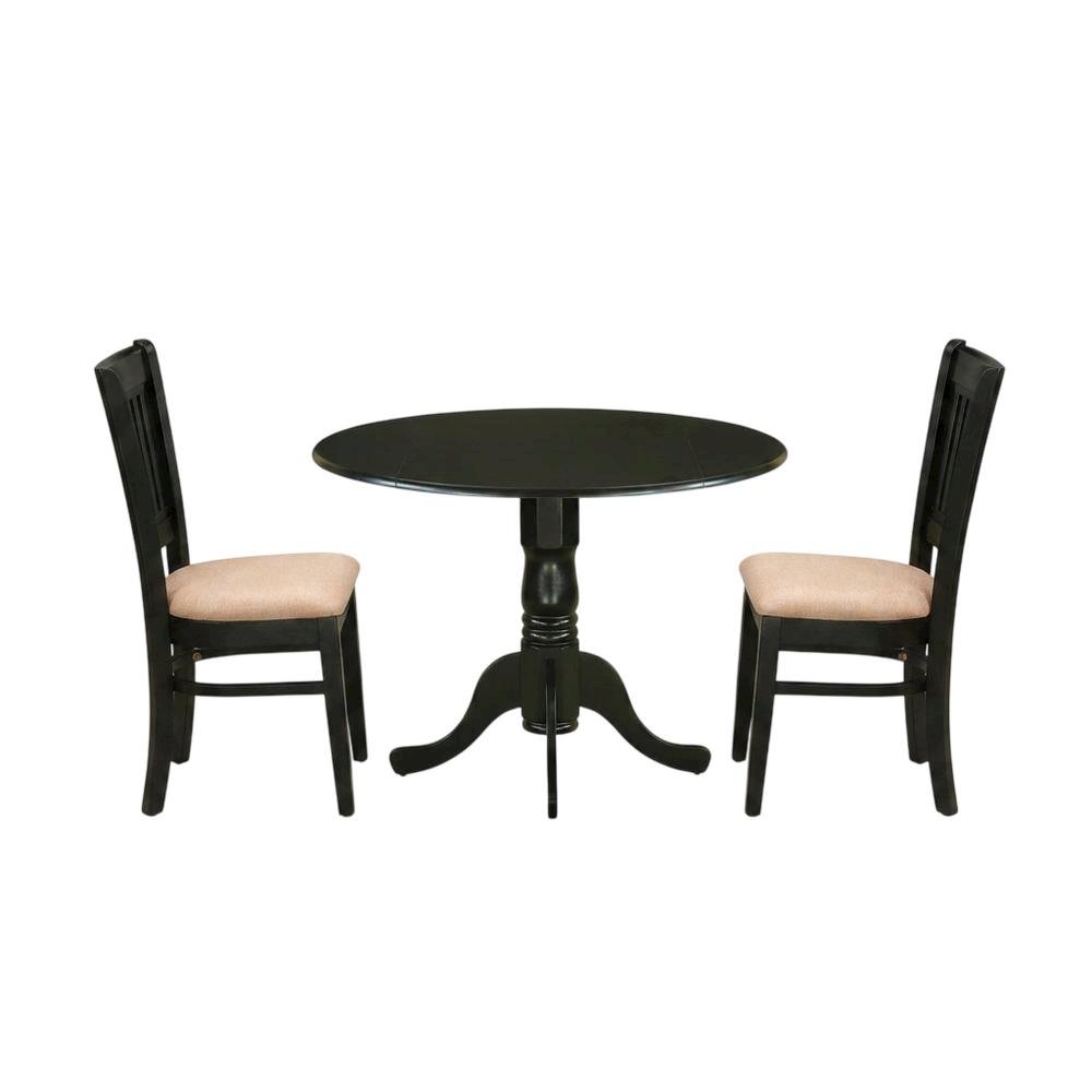 Wood Drop-Leaf Dining Table 3-Piece Set with Linen Slatted Chairs