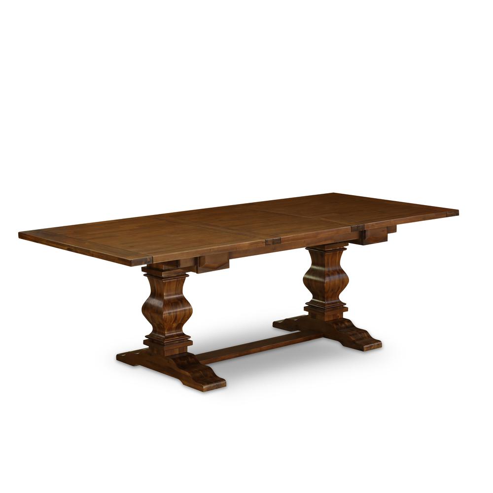 5 Piece Dining Room Table Set Includes a Rectangle Kitchen Table with Removable Leaf and 4 Dahlia Linen Fabric Parson Dining Chairs, 42x92 Inch, Walnut