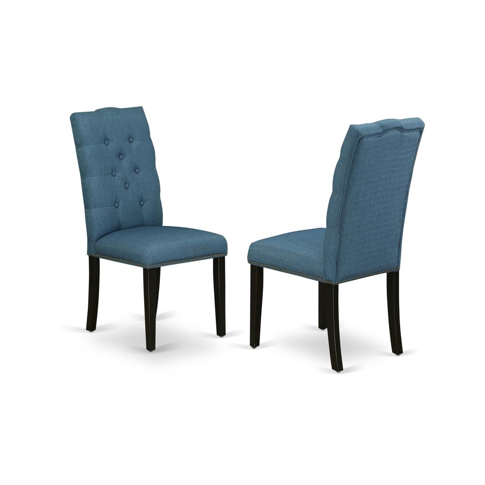 East West Furniture X677EL121-5 5-Piece Stylish Dining Room Set an Outstanding Distressed Jacobean Modern Dining Table Top and 4 Excellent Linen Fabric Upholstered Dining Chairs with Nail Heads and Bu