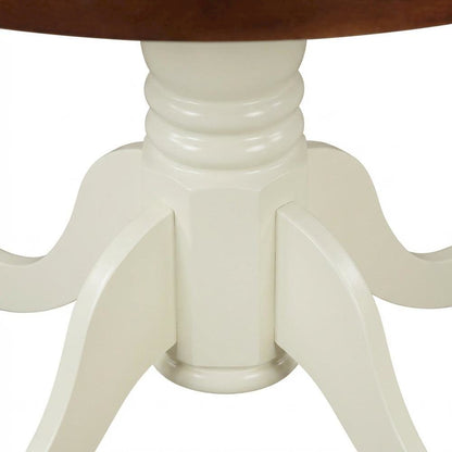 Mahogany Linen White Round Pedestal Table, Seats 4
