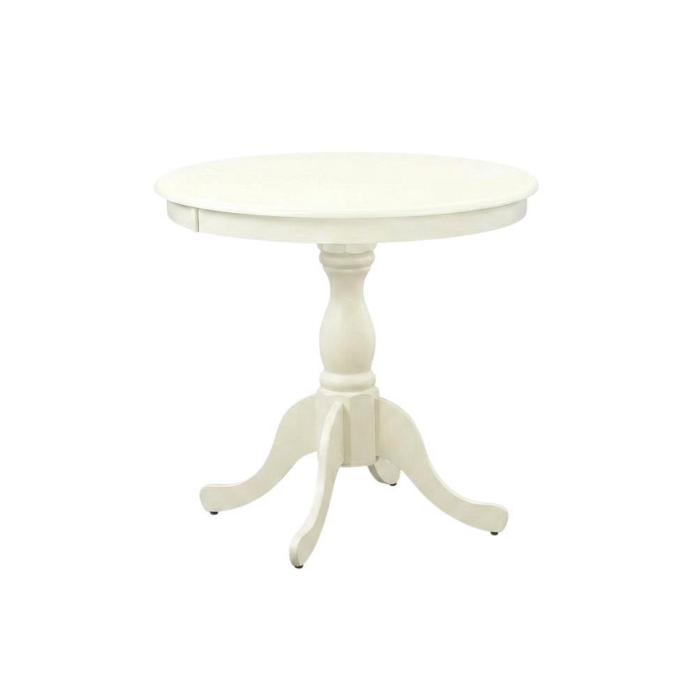 Linen White Round Pedestal Dining Table, Wood, Seats 4