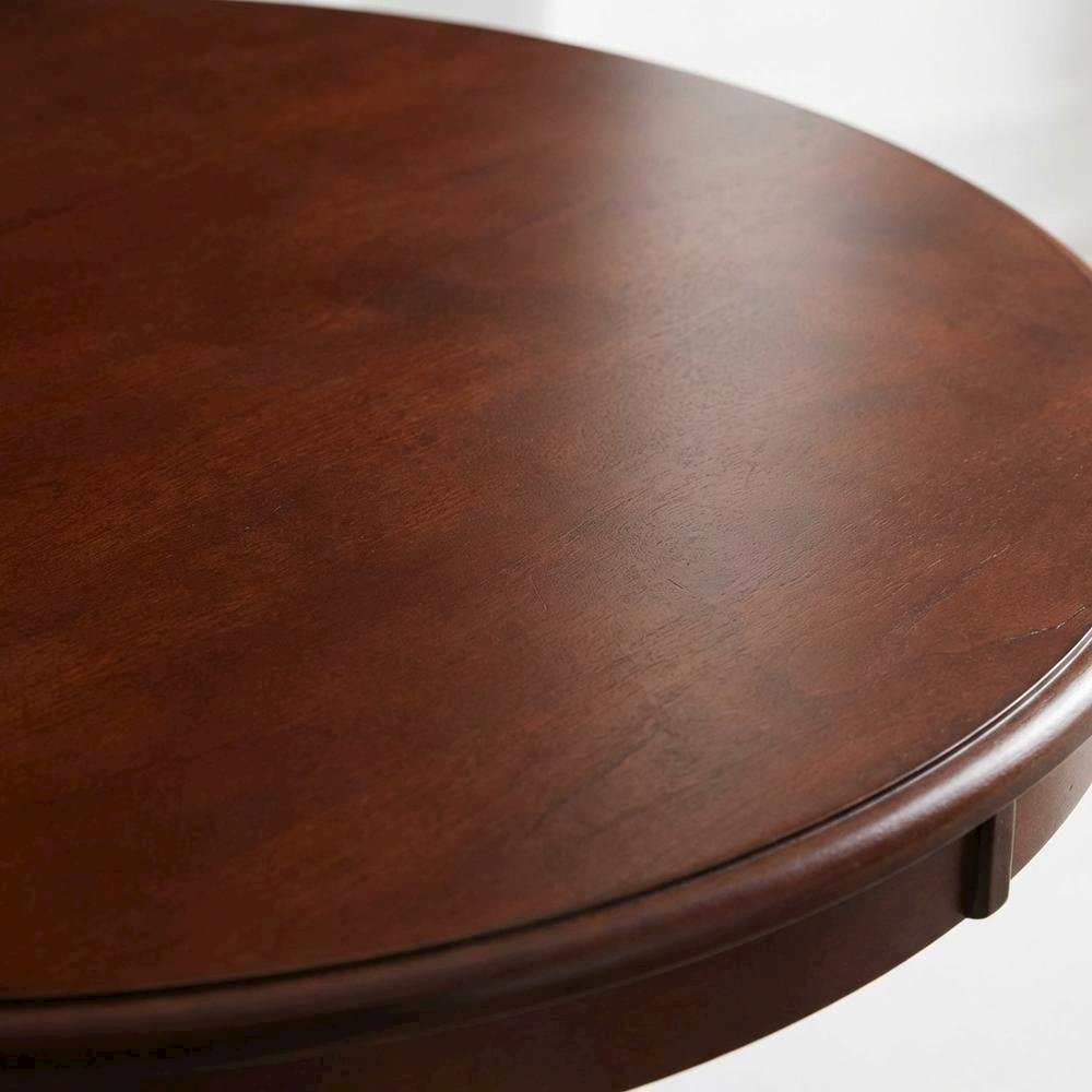 Mahogany Linen White Round Pedestal Table, Seats 4