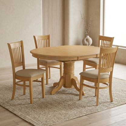 Solid Wood Dining Table & Microfiber Chairs 5-Piece, Butterfly Leaf, Oak