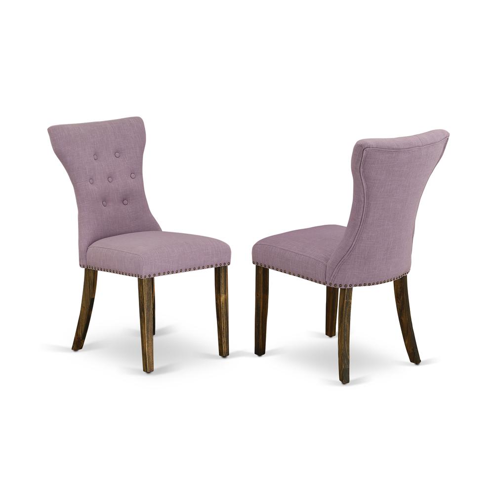 East West Furniture 6-Piece Wood Dining Table Set-Dahlia Linen Fabric Seat and Button Tufted Chair Back Kitchen chairs, A Rectangular Bench and Rectangular Top Kitchen Table with Wooden Legs - Distres