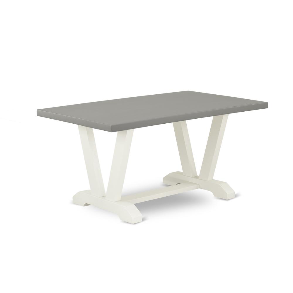 East West Furniture V096LA015-7 7-Piece Fashionable kitchen table set an Excellent Cement Color rectangular Table Top and 6 Gorgeous Linen Fabric Dining Chairs with Stylish Chair Back, Linen White Fin