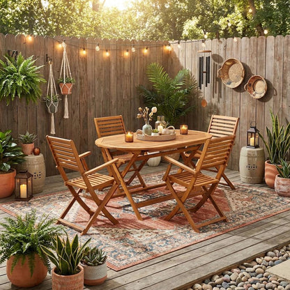 Wooden Patio Set, Oil-Finished with 5-Piece Outdoor Table and 4 Chairs