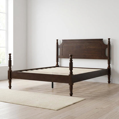 Solid Wood Platform Bed with Headboard, Traditional Queen Size