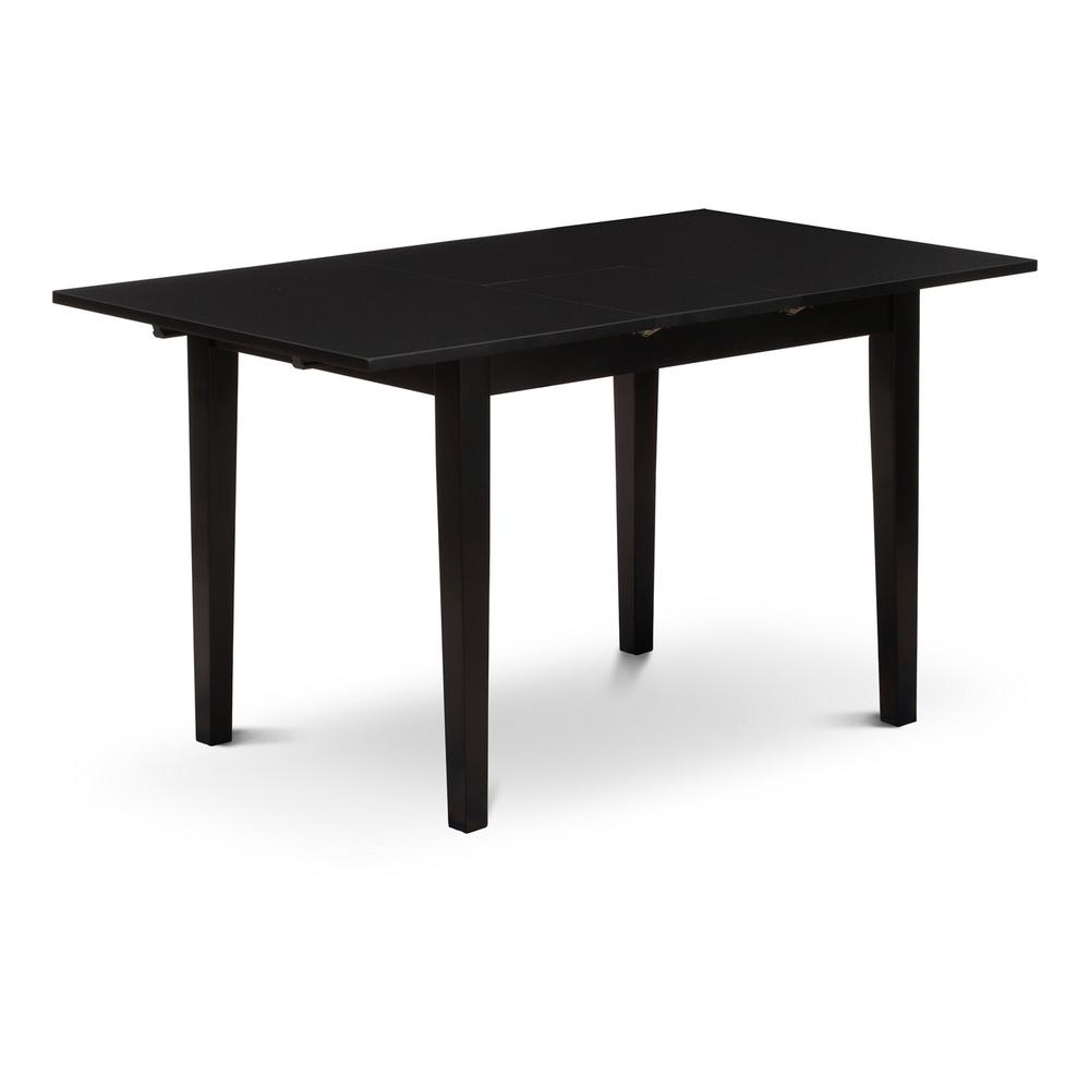 East West Furniture NODU3-BLK-LC 3-Pc Rectangular Dining Table Set 2 Wooden Dining Chairs with Panel Back and A Faux Leather Seat and Small Butterfly Leaf Rectangular Dining Table with Rectangular Top