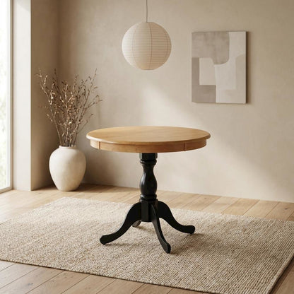 Oak Black Round Pedestal Dining Table, Seats 4 Compact